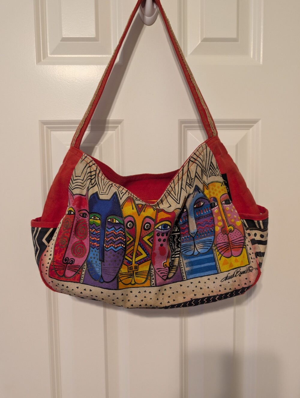 Laurel Burch Colorful Cat Canvas Shoulder Bag